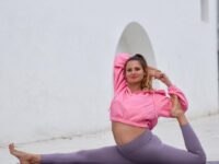 Marina ALOPinkedUp breastcancerawarenesmonth Its Day 7 Mermaid pose splits