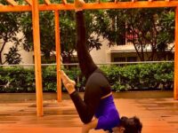 Riya Bhadauria Flying Crow Pose yogagirl yogatribe yogainfluencer YogaEveryWhere yogaeve