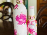 Nikki @yoga nikki30 Decoupage floral bottle vases Materials Recycled Bottle Craft mat